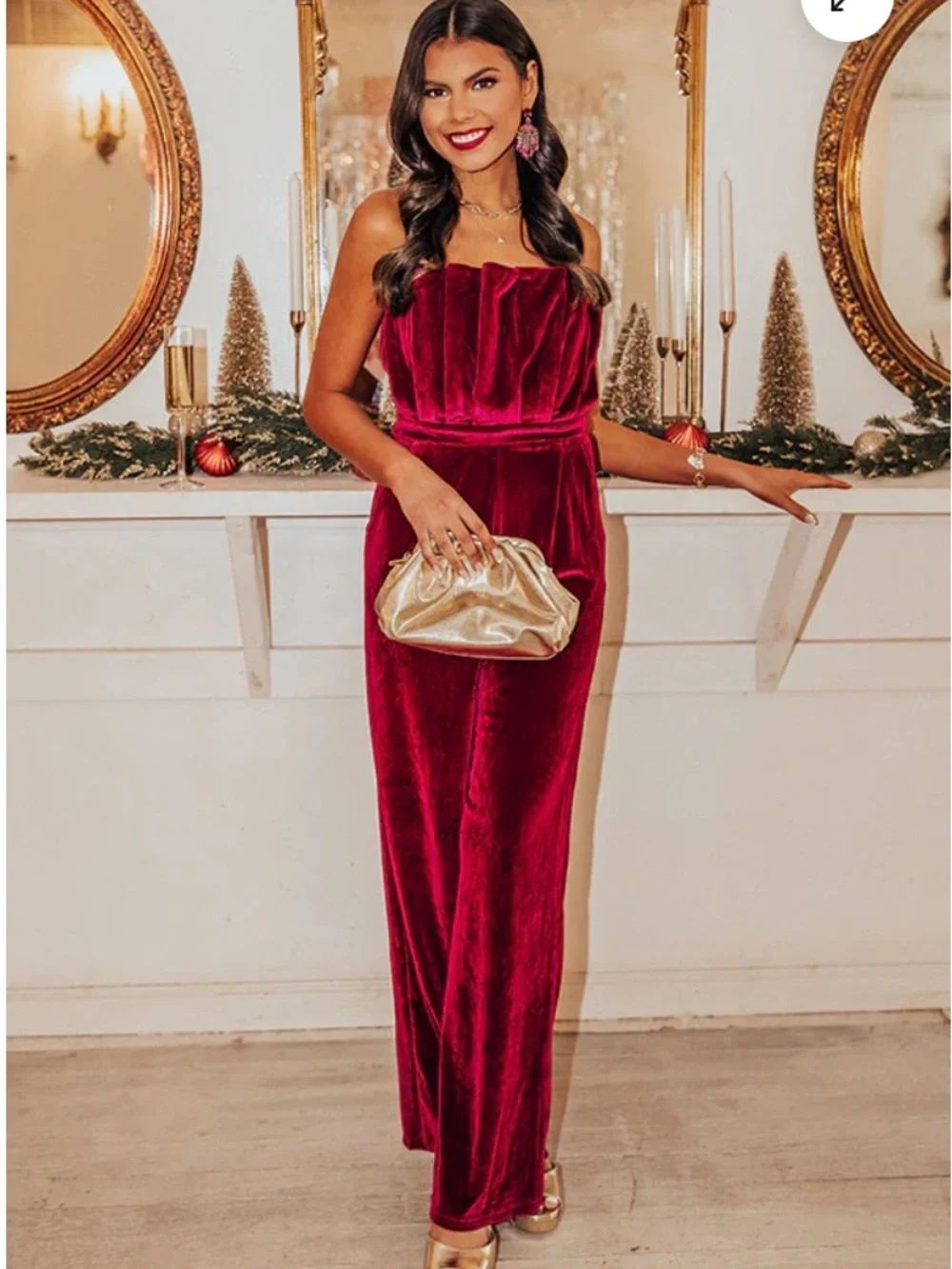 Entro Red Sangria Strapless Sexy Velvet Jumpsuit